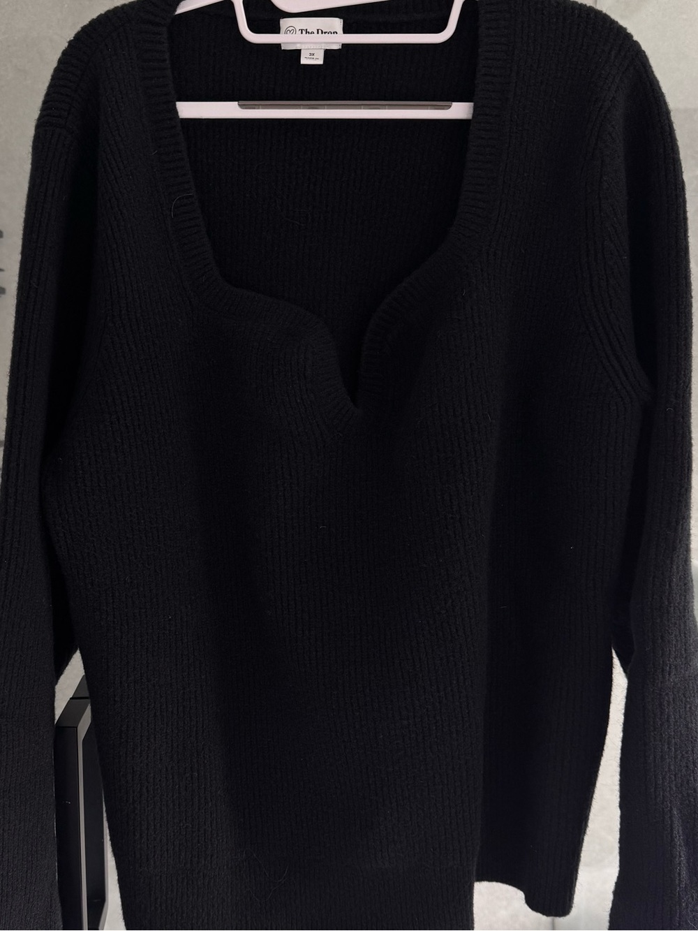 The Row Black Ribbed Notch V-Neck Sweater